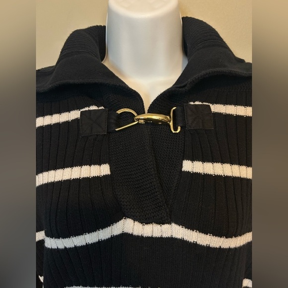 Lauren Ralph Lauren Striped Black White Striped Gold Toggle Sweater Women’s L - Picture 5 of 10